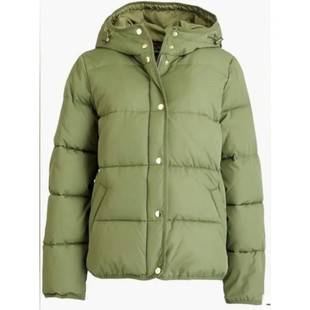 J. Crew Short Hooded Puffer Jacket in Green sz XS‎